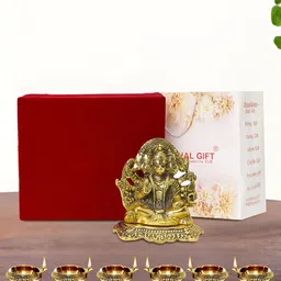INTERNATIONAL GIFT Gold-Toned 9 Pcs Hanuman Idol Showpiece With Diya Religious Gift Set-7