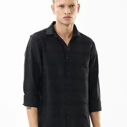 Snitch Men Relaxed Fit Textured Spread Collar Casual Shirt-image-63