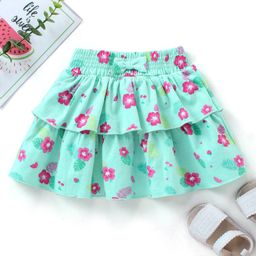 Babyhug Mid Thigh Layered Skirt Floral Print & Bow Applique - Sky Blue-image-47