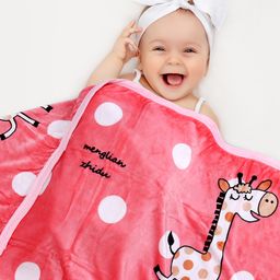 Babyhug Premium Reversible Plush Soft & Warm Double Layer Blanket Giraffe Print - Pink-0
