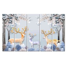 WENS Reindeer Family in Forest 5 Pieces Laminated Wall Art Panels -  Multicolor-image-84