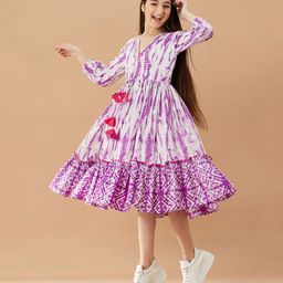 Pspeaches Three Fourth Sleeves Shibori Design Dress - Purple-image-81
