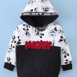 Babyhug Cotton Full Sleeves Sweatshirt Mickey Mouse Printed with Hood & Terry Embroidery Detailing - Black & White-image-75