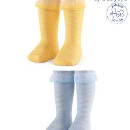Babyoye Eco Conscious 100% Cotton Mid Calf Length Frilled Socks  - Yellow & Blue-picture-31