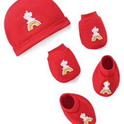 Doodle Poodle 100% Cotton Elephant Printed Cap Mittens & Booties Set Red - Diameter 19 cm-image-79