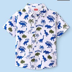 Babyhug Cotton Knit Half Sleeves Dino Printed Regular Shirt - White-image-100