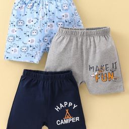 OHMS Cotton Single Jersey Knit Above Knee Length Shorts Lion Print Pack of 3Blue & Grey-image-75