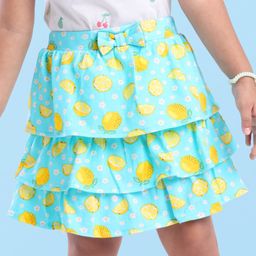 Babyhug Single Jersey Knit Mid Thigh Length Skirt Floral & Lemon Print - Blue-image-4