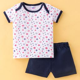 Ben Benny Single Jersey Half Sleeves Night Suit Stars Print - White & Blue-image-63