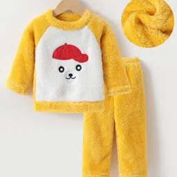 Kookie Kids Reglan Full Sleeves Winter Wear Night Suit With Bear Applique - Yellow-picture-12