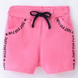 Evimo Looper Knit Knee Length Shorts with Text Print - Medium Pink-image-6