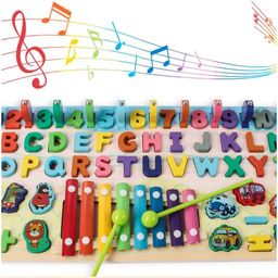 Urbane Chic Alphanumeric Play the Piano - Busy Board for Toddler , alphabet , number and sorting toy , Montessori toy , Puzzle ,Wooden-Multicolor-24