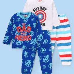 babyhug disney Babyhug Marvel Single Jersey Knit Full Sleeves Night Suit with Avengers Graphics Pack of 2- White & Navy-picture-14