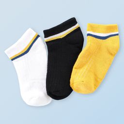 Honeyhap Premium Cotton Bamboo Spandex With Bio Finish Stripe Designed Socks Pack of 3 - Black White & Yellow-image-69