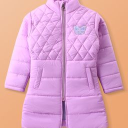 Pine Kids Woven Full Sleeves High Neck Padded Quilted Jacket with Butterfly Patch Detailing - Mauve-image-99