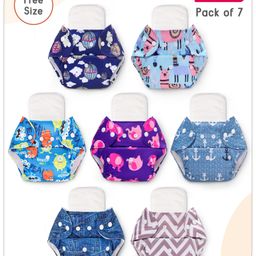 Babyhug Printed Free Size Reusable Cloth Diaper with Inserts Pack of 7 - Multicolour-3