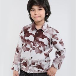 Taffykids Half Sleeves Abstract Printed Shirt - Brown & White-picture-10