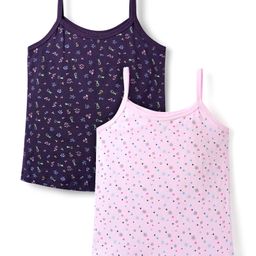 Bodycare Cotton Knit Sleeveless Slips With Floral & Star Print Pack Of 2 - Navy Blue & Pink-picture-23