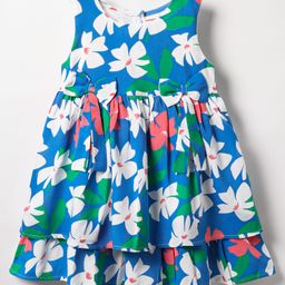 Babyhug Cotton Woven Sleeveless Frock With Floral Print & Bow Applique - Blue-picture-24