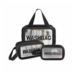 JD Fresh 3 Pieces Transparent Makeup Organizer Pouches Women - Black-32
