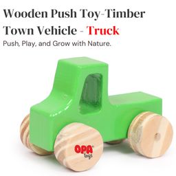OpaToys Premium Wooden Push & Pull Toy Timber Town Racing Vehicle Green Truck - Eco-Friendly Fun for Little Racers-7