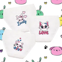 NUSYL Cotton Pack Of 3 Cute Animals & Hearts Printed Panties - White-picture-49
