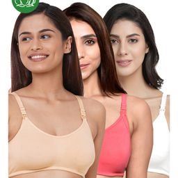 Inner Sense Organic Cotton Knit Pack Of 3 Solid Antimicrobial Maternity Bras With Nursing Access - Multi Colour-picture-16
