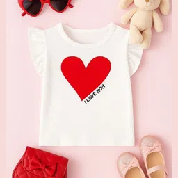 Luke and Lilly Cotton Knit Half Frill Sleeves I Love Mom Text & Heart Printed Top - White-picture-1
