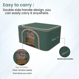 Kuber Industries Green 4 Pieces Reusable Foldable Drawer Organisers With Handles 66Ltr image 5