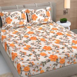 Myntra Elegant Homes White & Orange Printed 300 TC King Bedsheet Set 2.50 m x 2.25 m-image-6