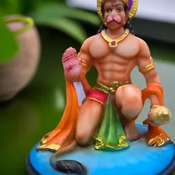 SANKALAN CREATIONS Orange & Gold-Toned Gol Base Hanuman Religious Idol Showpiece-image-76