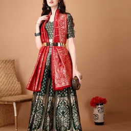 SWAMI STUDIO Ready to Wear Lehenga & Unstitched Blouse With Dupatta-picture-32