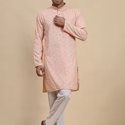 Pro-Ethic STYLE DEVELOPER Men Ethnic Motifs Embroidered Angrakha Sequinned Pure Cotton Kurta with Pyjamas-picture-14