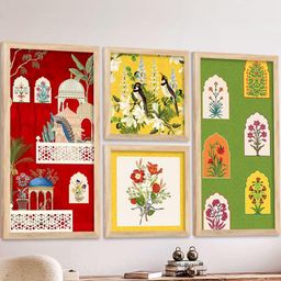 WALLLANE Set of 4 Brown Wood Abstract Wall Paintings With Frame image 5