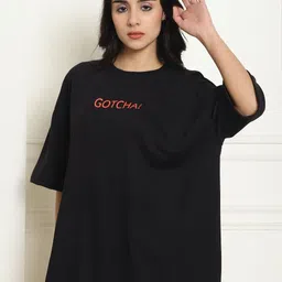 Metronaut Women Graphic Printed Round Neck Cotton Oversized T-shirt-picture-40