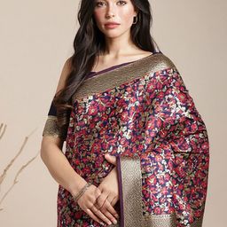 Anouk Rustic Floral Zari Silk Blend Handloom Banarasi Saree-picture-49