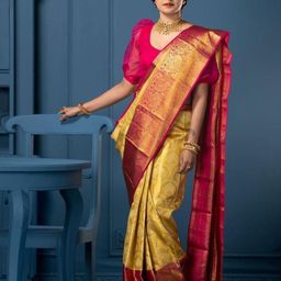 KALINI Ethnic Motifs Woven Design Zari Pure Silk Kanjeevaram Saree-23