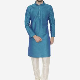 Wintage Men Blue Woven Design Straight Kurta-image-44