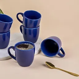 Storepedia Blue 6 Pieces Ceramic Dishwasher & Microwave Safe Matte Cups 200 ml Each-image-54