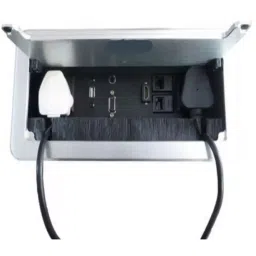 Techut Cable Cubby Pop Up Box With 2 Power Socket, 2 RJ45 LAN, 1 HDMI, 1 VGA, 1 USB (Silver) image 3