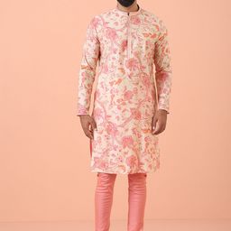 KISAH Men Printed Regular Fit Floral Kurta Churidar Set-image-54