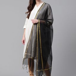 WEAVERS VILLA Black Solid Dupatta-picture-44