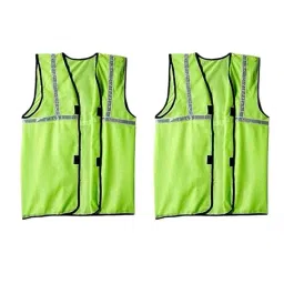 Rahul Professionals 25.4 mm (1 Inch) Reflective Polyster Fabric 60 GSM Hook & Pull Closer Green Safety Jacket Free Size (Pack of 2)-48