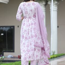 DIVASTRI Women Floral Printed Regular Sequinned Kurta with Trousers & With Dupatta image 2