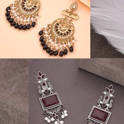 Anouk Set Of 2 Artificial Stones Studded and Beaded Drop Earrings image 4