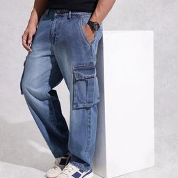 WROGN Men Loose Fit Light Fade Pure Cotton Cargo Jeans-image-12