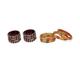 SOMIL Women Set Of 2 Maroon & Multi Glass Artificial Stones Bangles-image-49