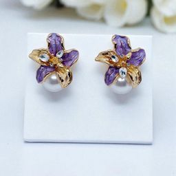 AVANT-GARDE PARIS Gold-Plated Artificial Stones Studded & Pearls Beaded Floral Studs-image-81