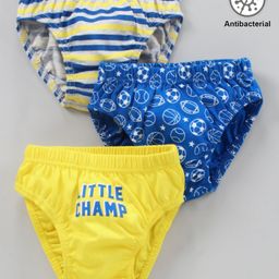 Babyhug Antibacterial Cotton Briefs Printed Pack of 3- Blue Yellow-image-16