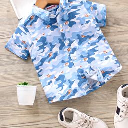 Babyhug Half Sleeves Knitted  Printed Shirt - Blue-image-18
